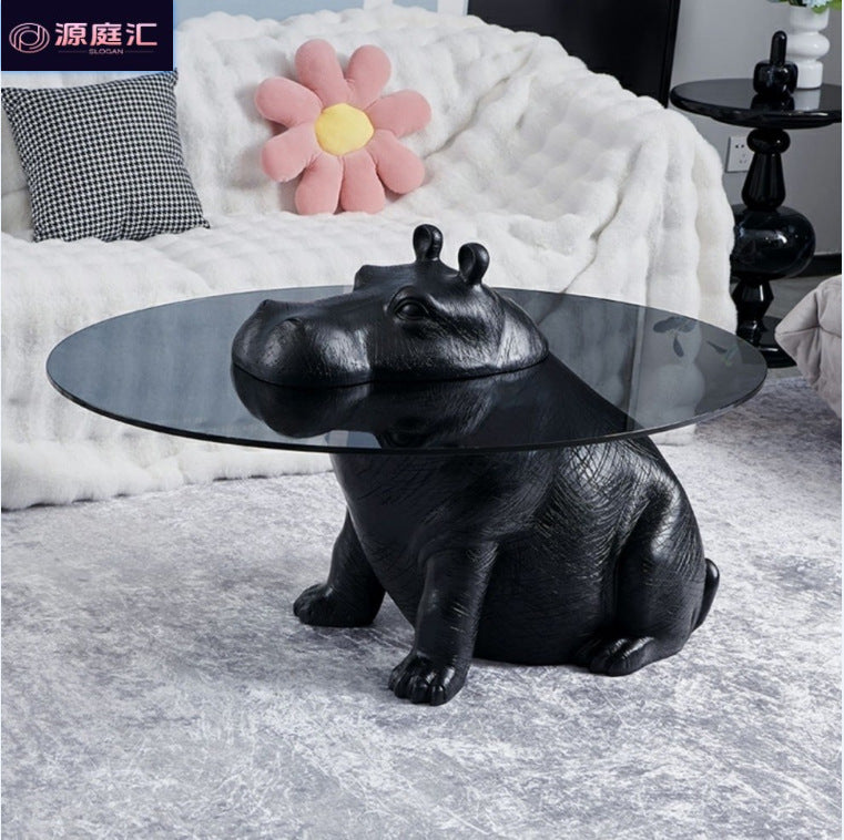 Designer stylish creative popular animal hippopotamus coffee table living room for home italian normcore tempered glass small coffee table