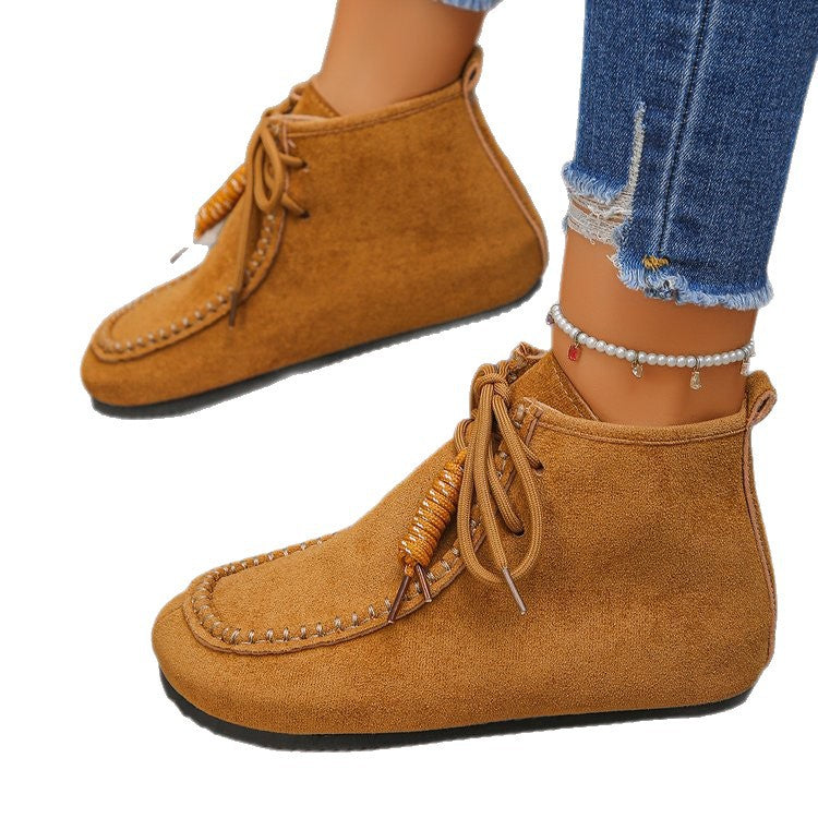 Birkenstocks women's 2025 autumn new flat-bottomed versatile soft-soled lightweight casual high-top shoes imitation leather short boots