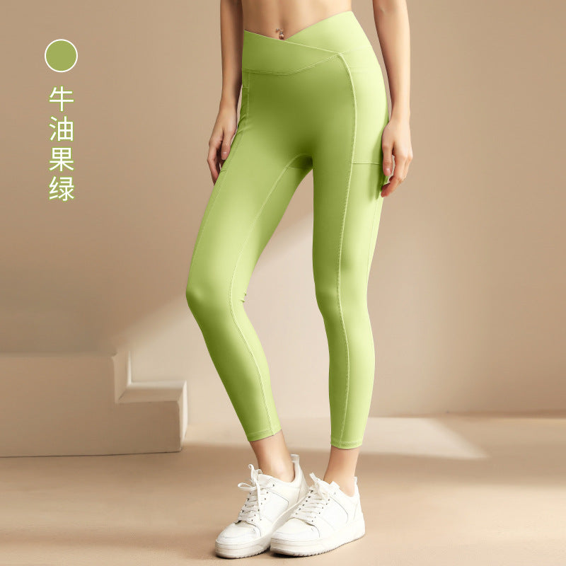 Lulu nude high waist shaping yoga pants double tummy control peach butt pants double flap pocket pants fitness sports pants wholesale
