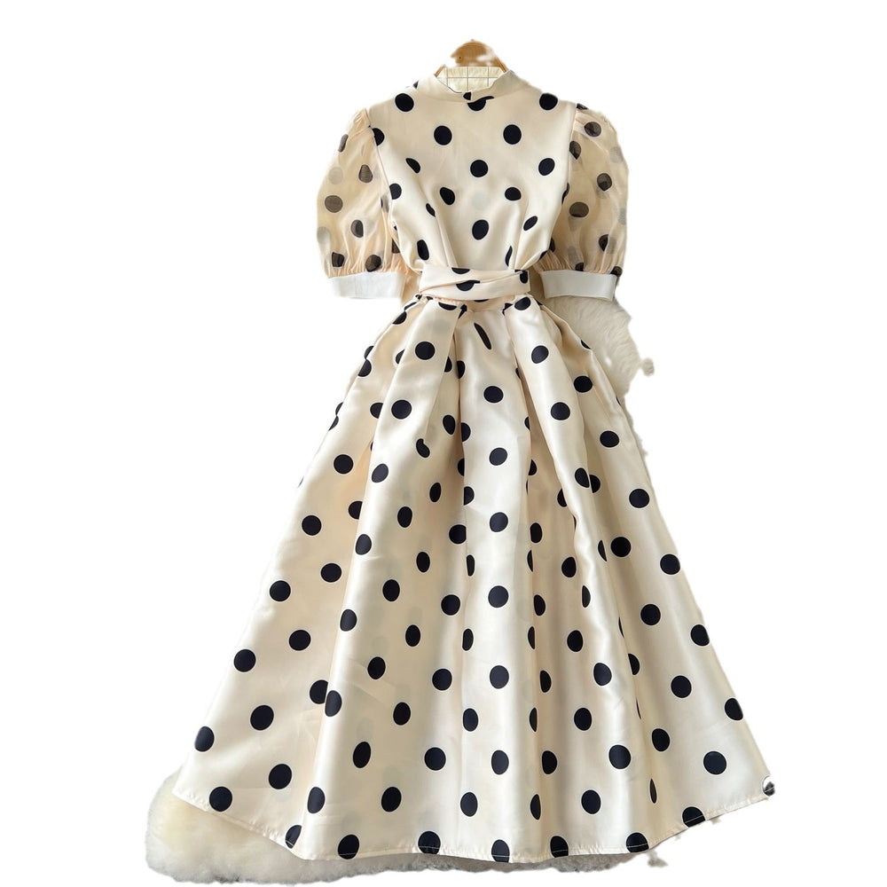 Evening gown women's high-end luxury socialite puff sleeve dress, designer cinched waist tie-up fluffy french maxi dress