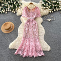 Frenchaccessible luxury heavy industry lacecut outdress women's summerk-style pink waist slimming lookwork clothingelegancelong skirt