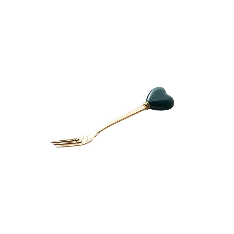 Luxury ceramic spoon stainless steel coffee spoon afternoon tea cake dessert spoon cross-border high-value small fork soup spoon