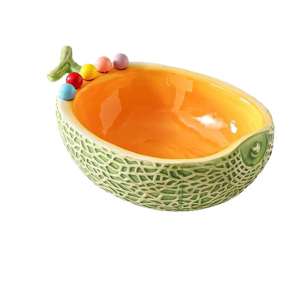 High-style cantaloupe ceramic fruit platter and fork set, perfect for home use. includes fruit picks, dessert forks, and a storage bowl, ideal for the living room coffee table