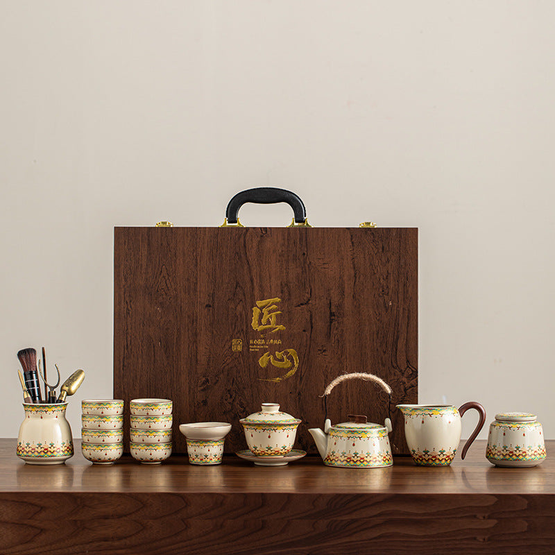 Dunhuang ru kiln kung fu tea set suit fair cup ceramic teapot lifting beam pot for home high-end tea maker gift