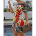 new arrival: hot-selling women's off-the-shoulder printed bodycon sexy dress for cross-border e-commerce ()