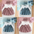baby girl printed flutter sleeve ruffle trim bow 2-in-1 dress with headband - new autumn dress