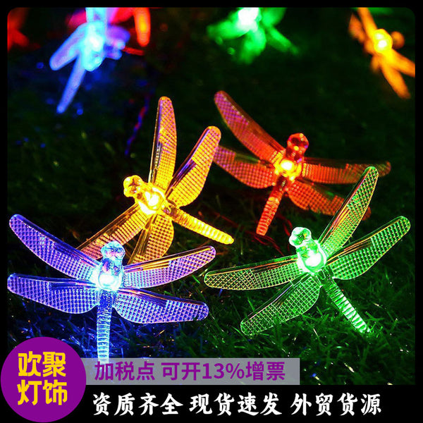 8 function solar light string led dragonfly lanterns, outdoor waterproof star lights, garden garden decoration lights wholesale