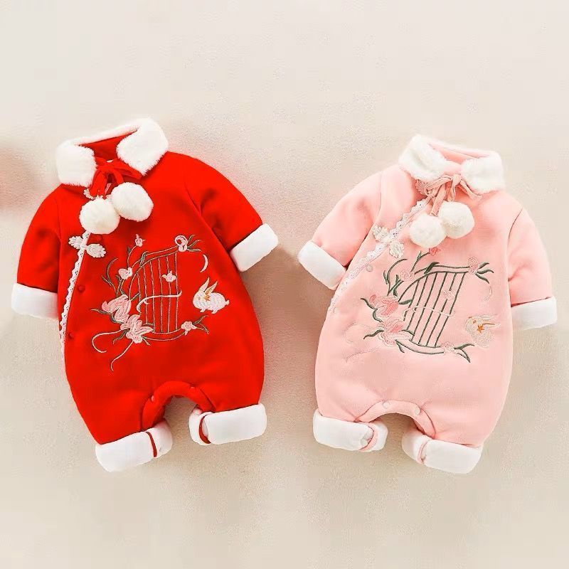 Newborn baby clothes autumn winter romper baby red new year outfit festive chinese new year thickened winter clothes