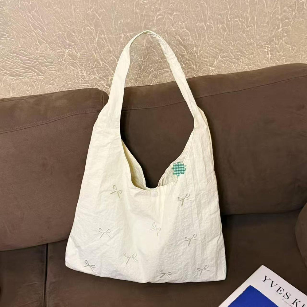 spring new arrival: large capacity shoulder bag vest - korean style sweet embroidered bowknot ruched versatile commuter bag for women