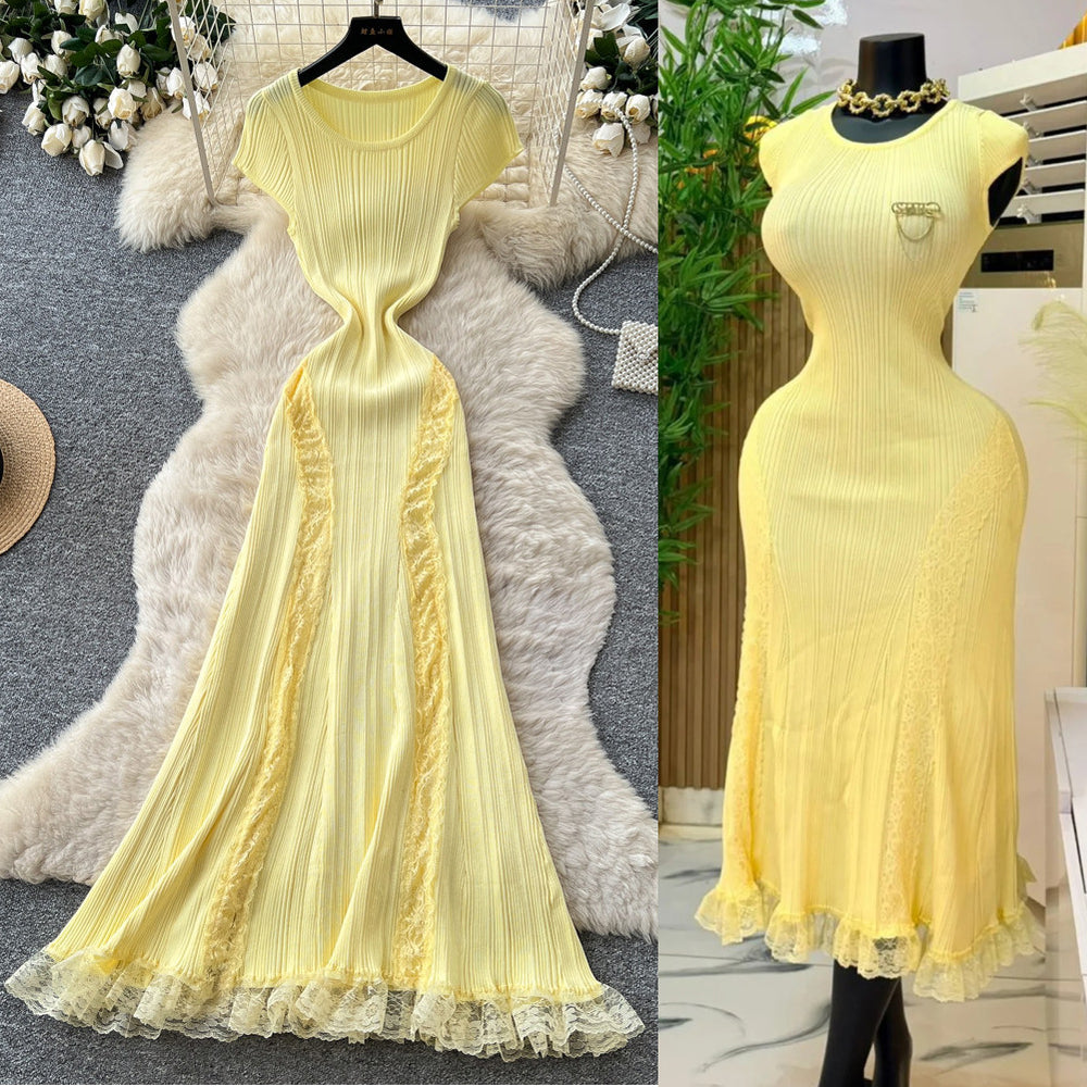 Luxury sleeveless slim-fit knit dress - women's summer high-waisted a-line dress - slimming, elegant, and chic maxi dress