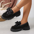 Plus size women's spring/autumn new arrival: british style leather loafers - chunky sole, black bow, slip-on design