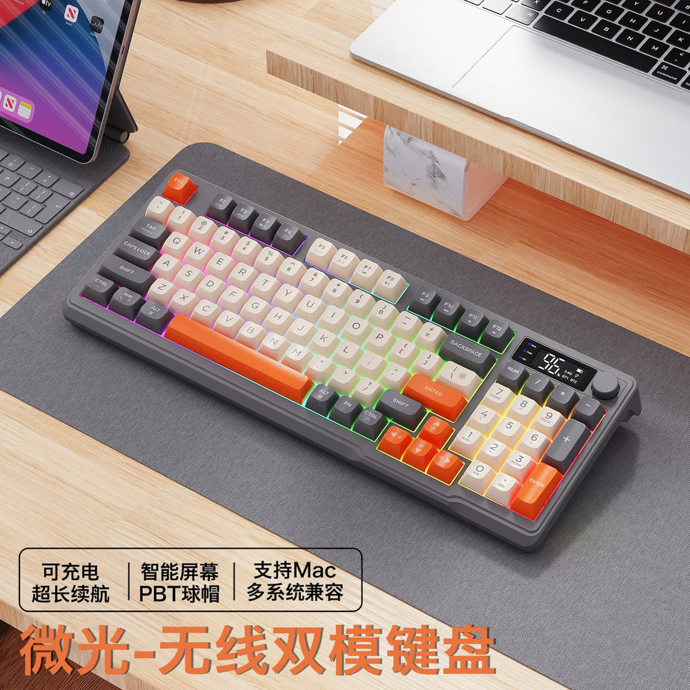 M96 wireless bluetooth dual-mode mechanical feel keyboard with pbt keycaps, display, and knob – gaming membrane keyboard