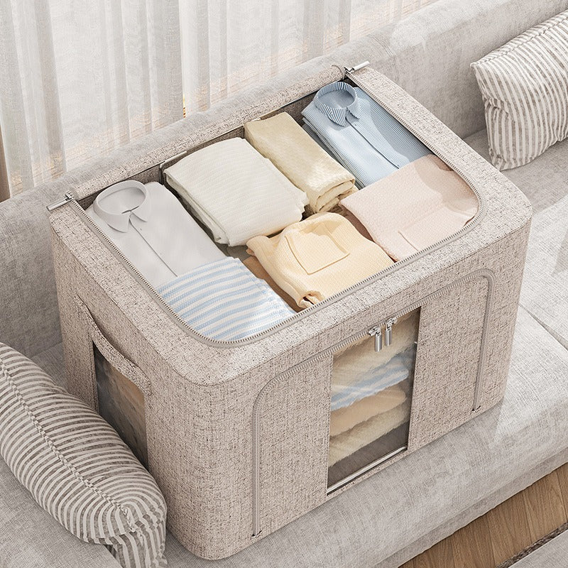 Real cotton and linen thickened clothes storage box Fabric clothing finishing box Foldable household goods large-capacity Baina box