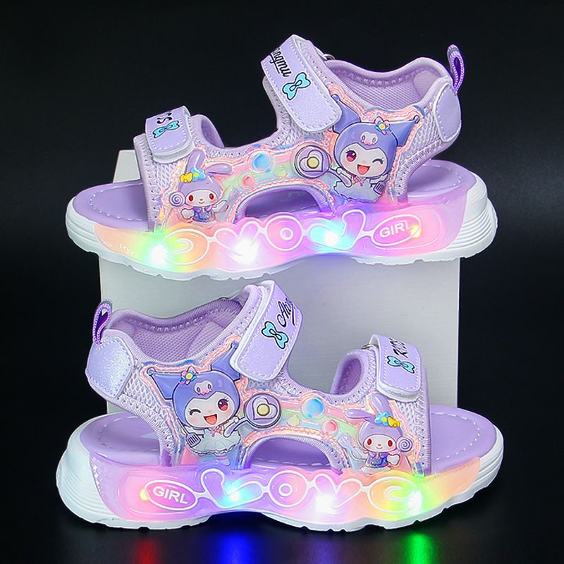 Kuromi girls' sandals - new  summer collection: light-up princess sandals for kids, stylish baby beach slippers for girls