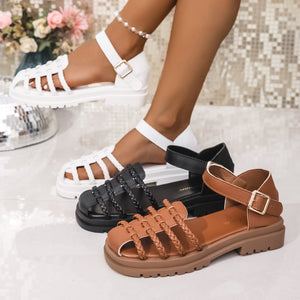 retro woven open-toe sandals women's shoes  new summer beach vacation soft sole brown roman sandals