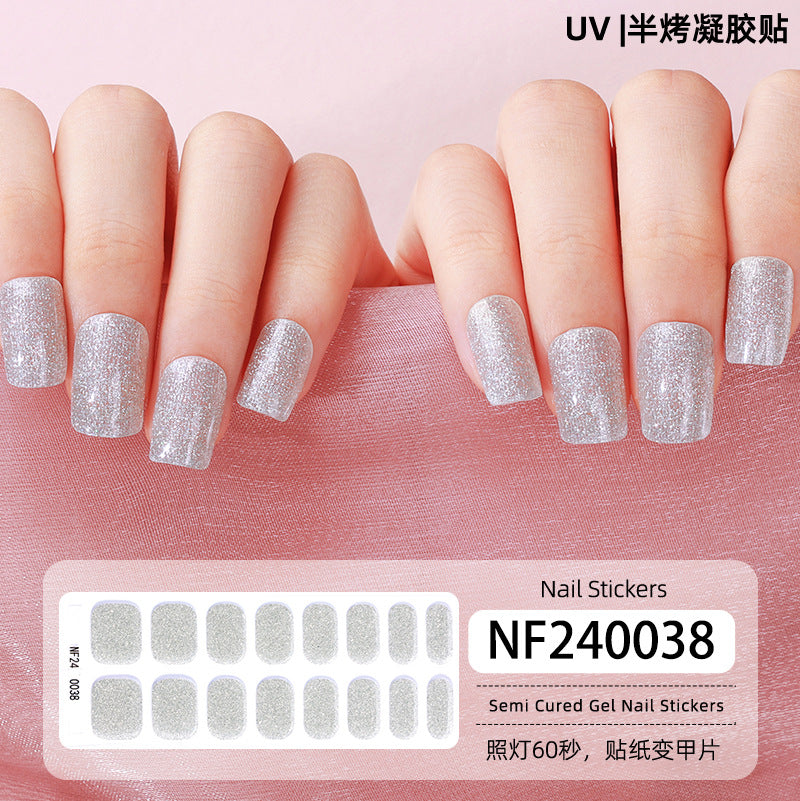 Zhengxiang new semi-cured gel nail art sticker solid color pure green onion gel UV nail sticker simple baking lamp gel nail art