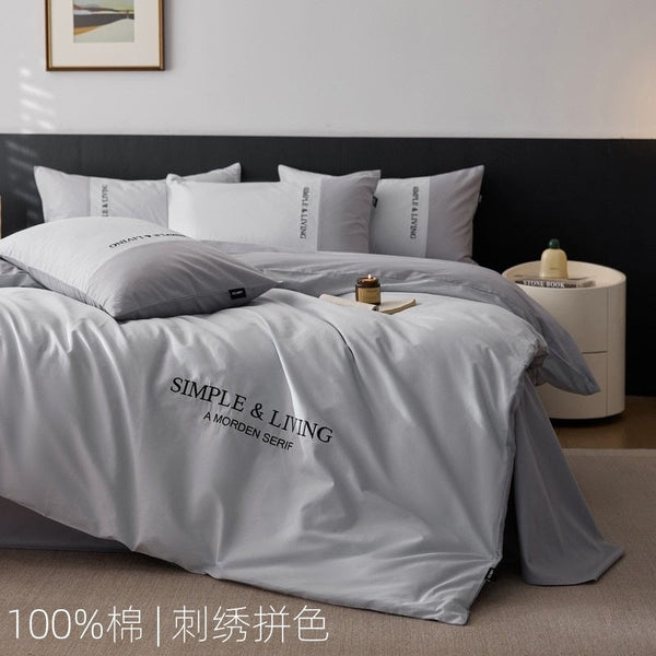 Spring Nordic simple cotton washed cotton double embroidery four-piece set pure cotton embroidery bedding three-piece set