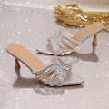 Pointed-toe rhinestone sandals - women's 2026 summer new arrival, hollow-out stiletto heel slippers, feminine & elegant princess heel mules