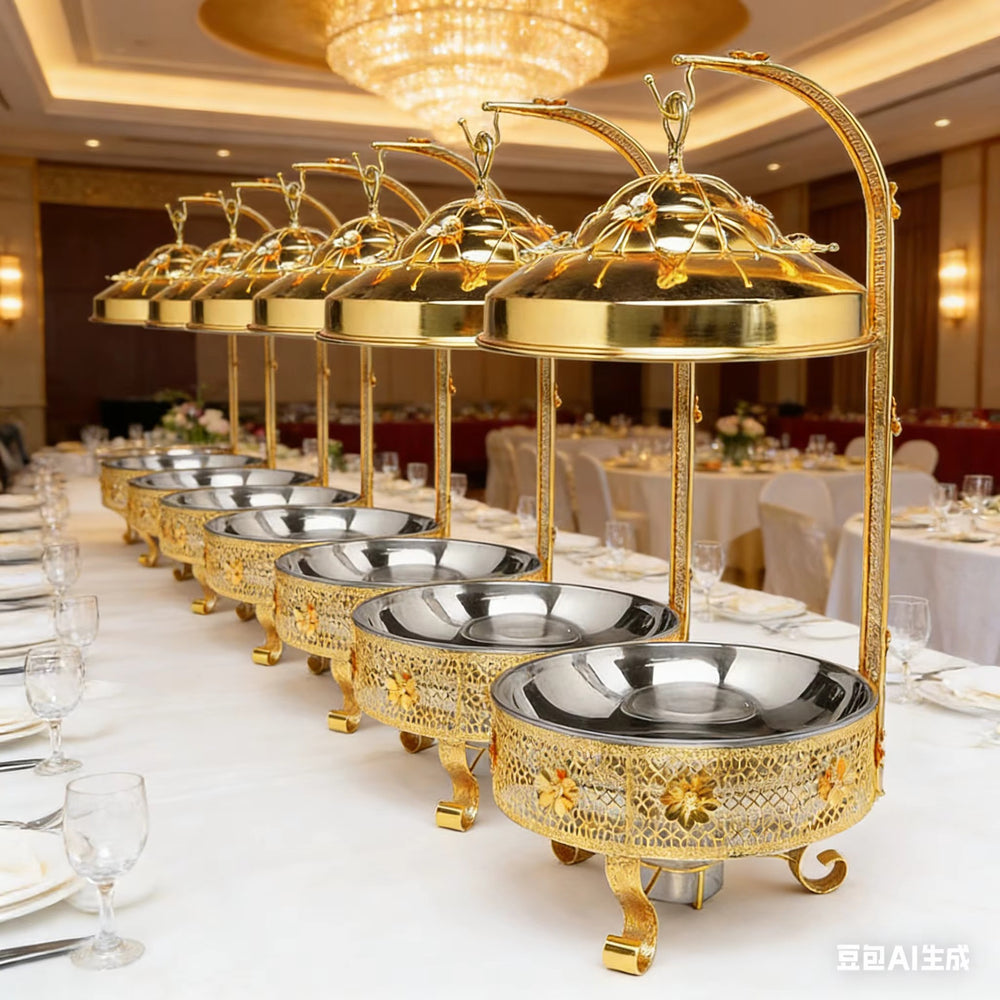 Luxury pattern stainless steel buffet warmer - 8l hanging lid buffet stove - hotel-grade insulated pot