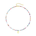 European and american cross-border colorful beaded initial necklace, 18k gold plated choker, bohemian stainless steel necklace