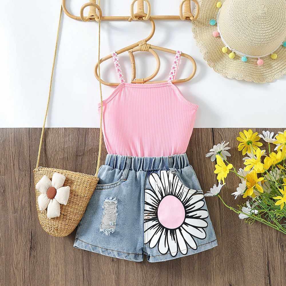 cute girl jumpsuit suspender pit denim printingsuit wholesale one piece drop shipping