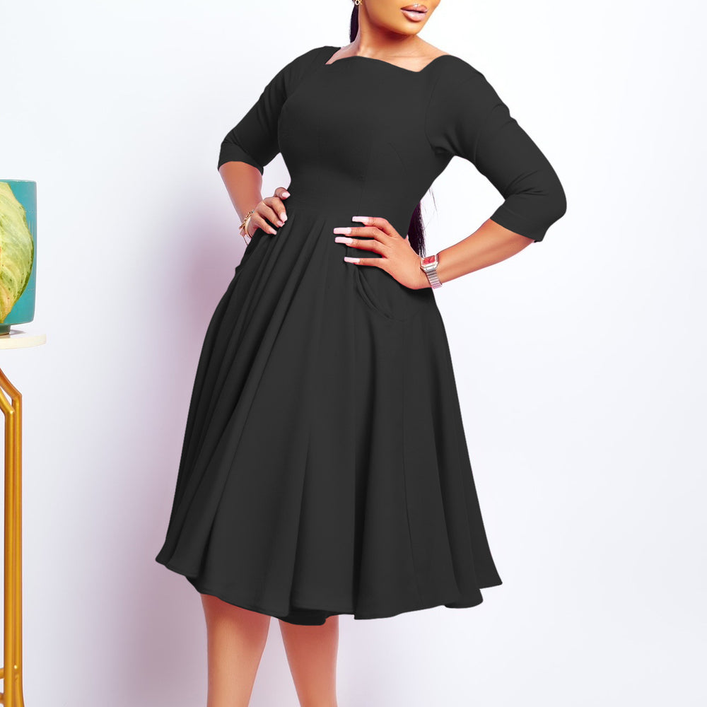 D456  cross-border women's autumn/winter new fashion elegant pocket large skirt evening dress african dress