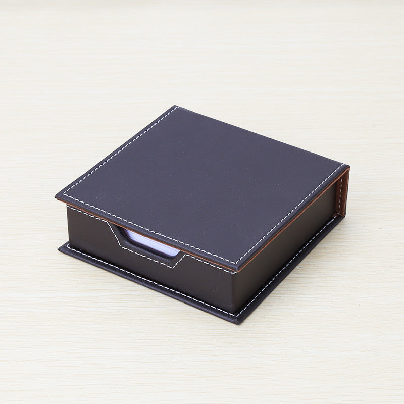 Solid color leather note box, personalized office desktop note paper small storage box, creative note box