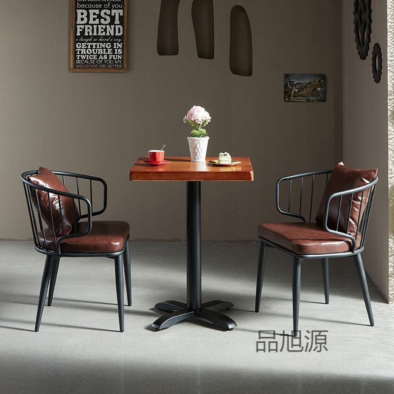 American wrought iron solid wood dining table and chairs combination industrial style Internet celebrity restaurant barbecue shop music bar bistro table