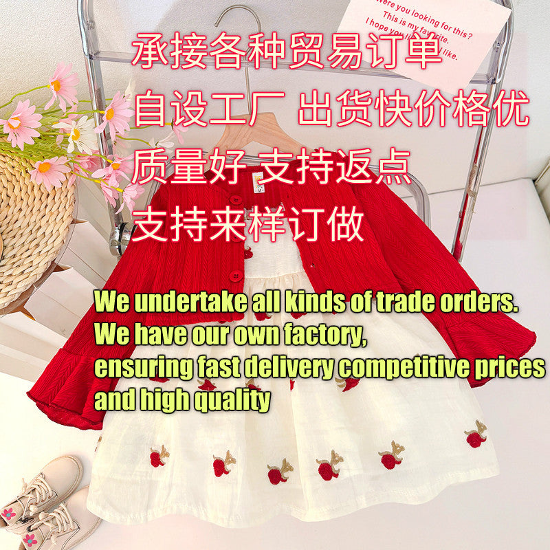 Girls' red floral sundress two-piece princess outfit - new autumn  korean style