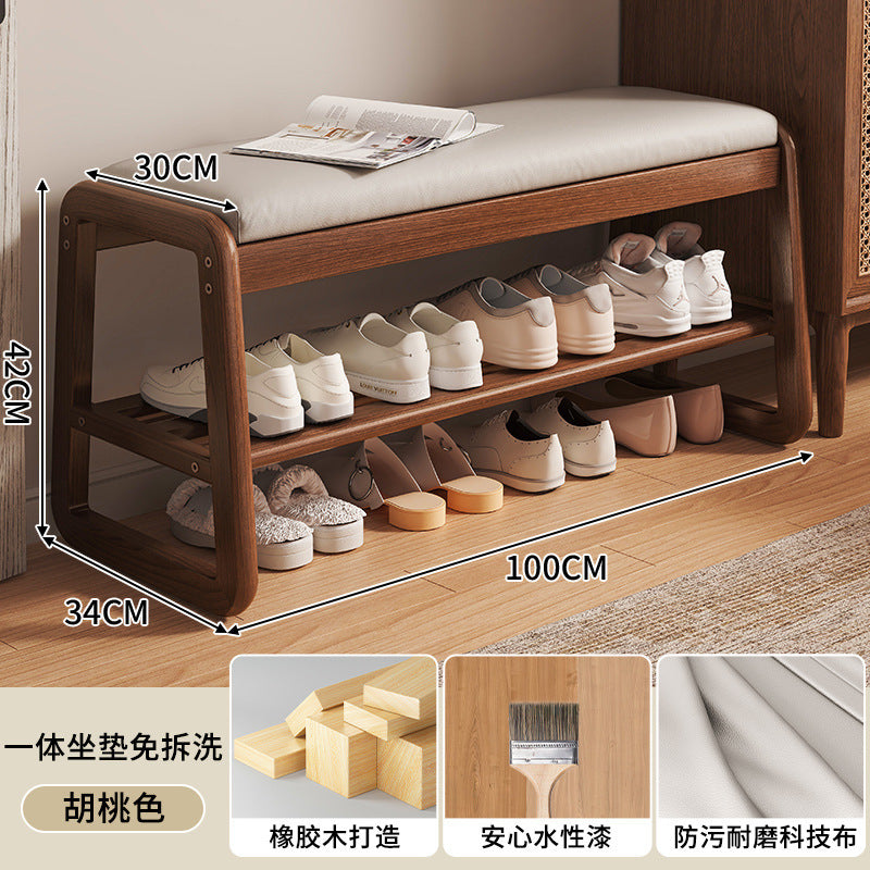 Solid wood shoe change stool household small narrow shoe rack seat stool integrated soft bag seat cushion test door bench shoe stool