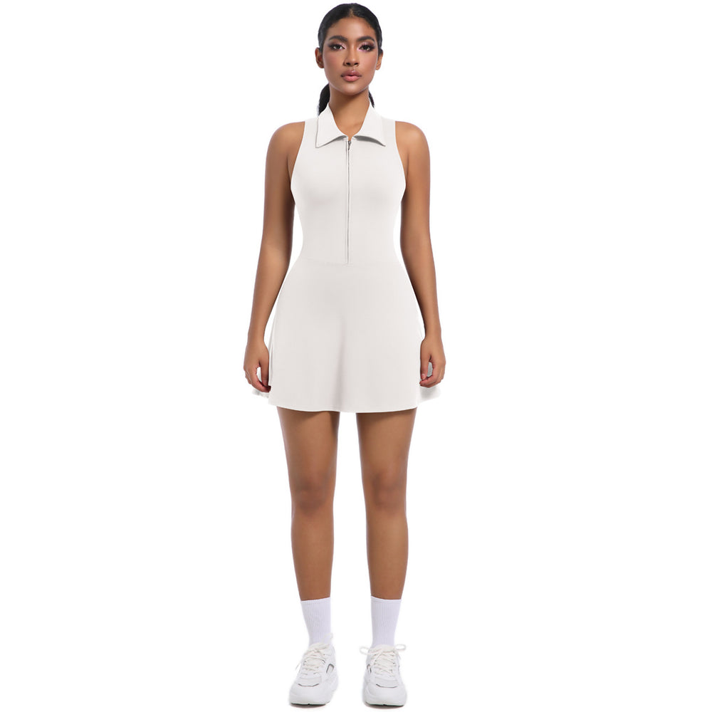 New women's cross-border slim-fit high-waisted turn-down collar activewear dress set for running, golf, tennis, and yoga