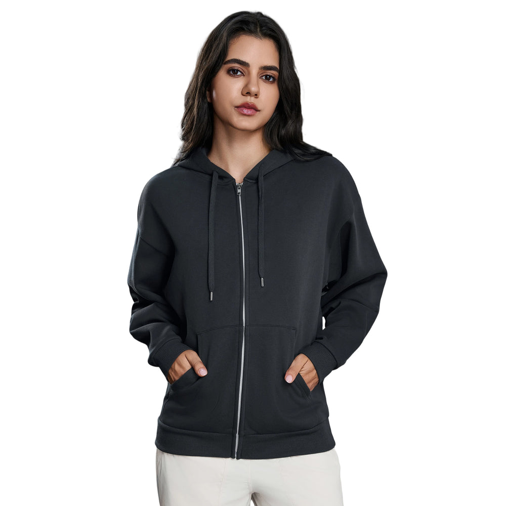 Fall and winternew arrivalfleece-lined hooded sweatshirt women's windproof heattechlooseslimming lookcasual zipper cardiganoutweard25155
