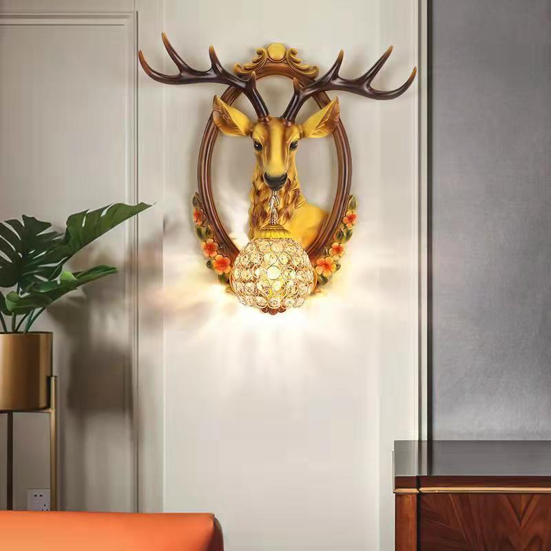 European style wall lamp angel bedroom bedside lamp living room tv background wall creative elephant lamp aisle deer head lamp