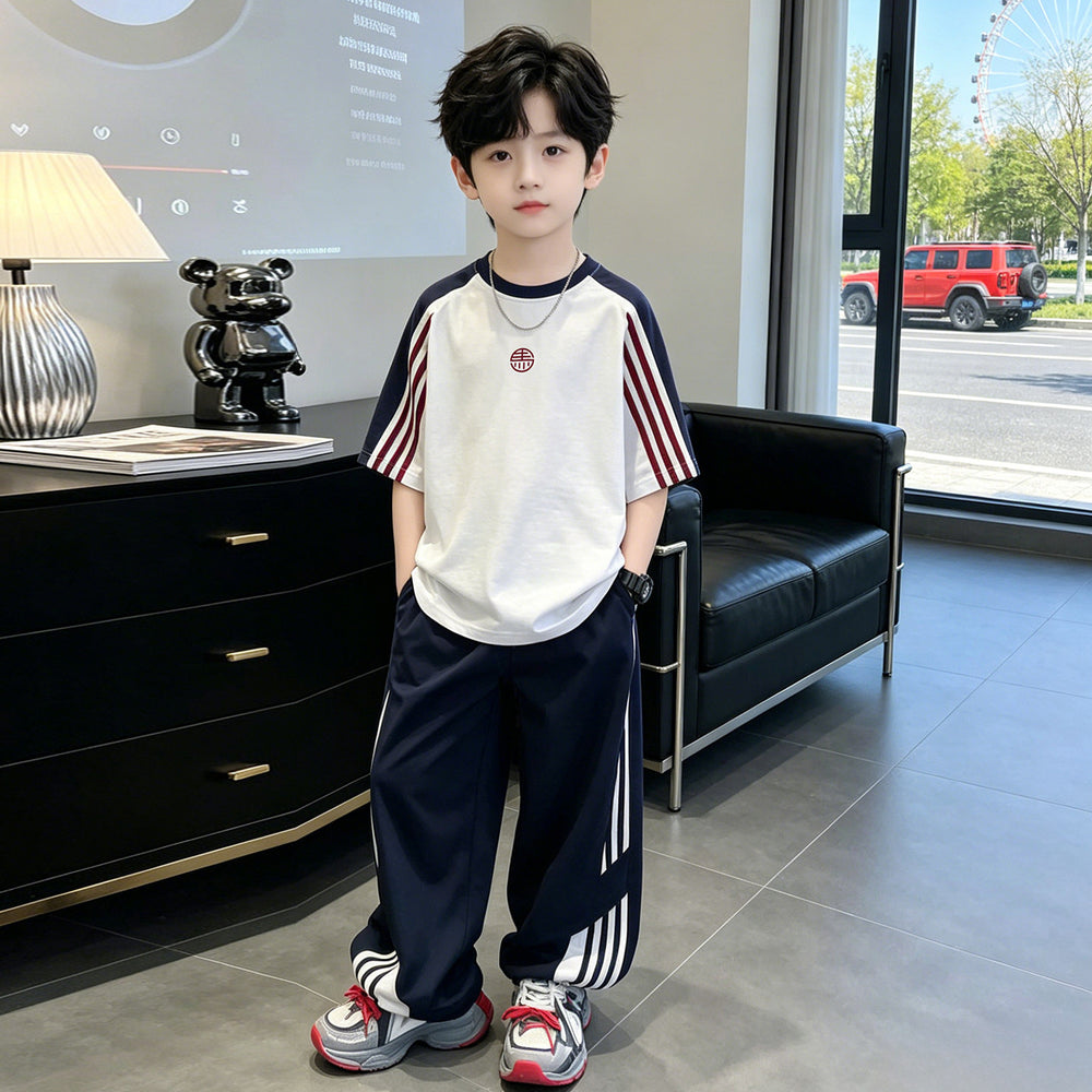 Boys' summer short-sleeve and pants new sports set , boys' casual two-piece summer outfit, lightweight style