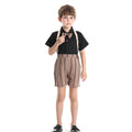 Korean style boys' summer outfit: stylish short-sleeve shirt and striped overalls set for boys