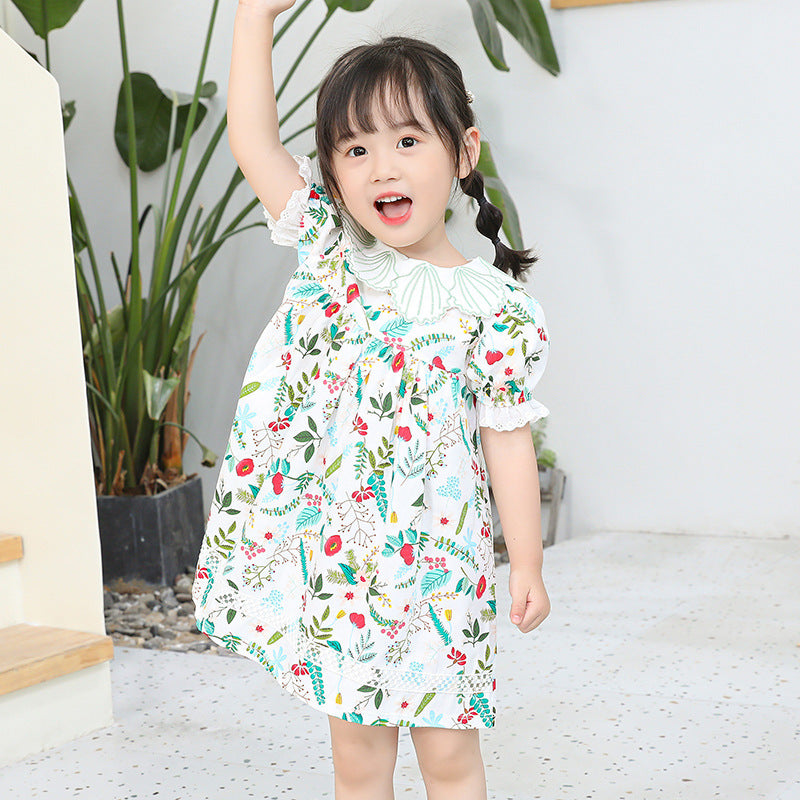 Summernew arrival shell lace collar kids princess dress baby girl summer floral girldress outing skirt