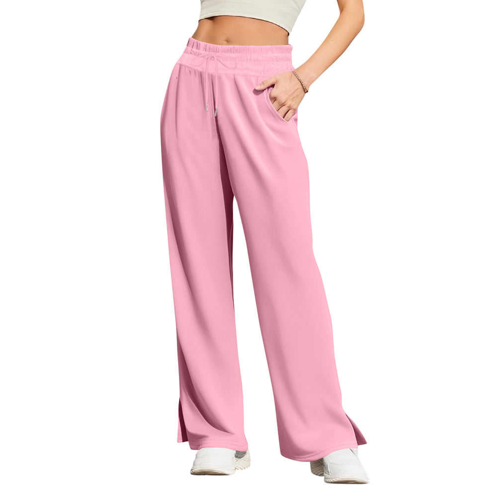 cross-border new women's lightweight wide-leg pants - high-waisted, casual, solid color, flowy trousers