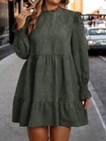 retro texture plus size doll skirt with fungus edge round neck lantern long sleeves looseeasiest for match