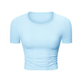 Spr ribbed micro-pleated waist short sports short-sleeved high-elastic naked-slim silmslimming look yoga topsds374