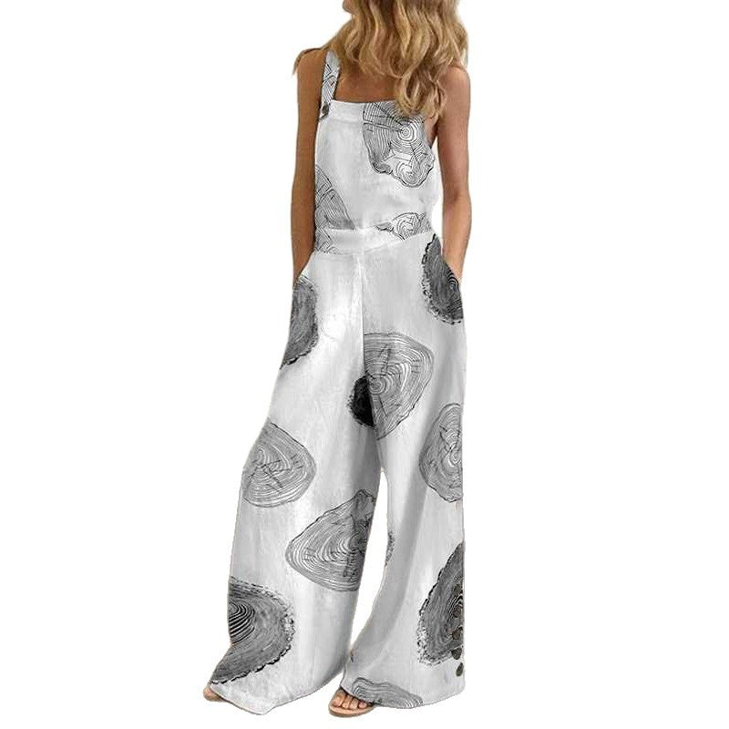 Independent station fashion  new  four-color polka dot wide-leg pants pants digital printing backless jumpsuit