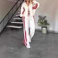 european and american cross-border   fashion color block new two-piece set spring/autumn women's casual activewear set