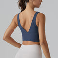 New arrivalnude yoga sports brasexy deep v beautiful back fixed all-in-one cup sports intimates fitness vest women