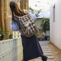 Vintage mori girl style plaid backpack - high school girl's chic rucksack - korean style large capacity fashionable versatile backpack