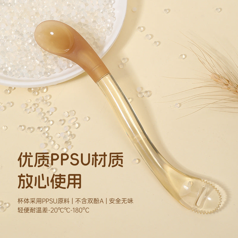 English Card Baby Silicone Spoon Baby Fruit Scraper Mud Spoon Infant and Toddler Supplementary Food Feeding Tableware Double Head Puree Spoon