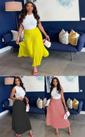 European and american cross-border women's fashion  summer new streetwear casual midi skirt high waist solid color versatile pleated maxi skirt