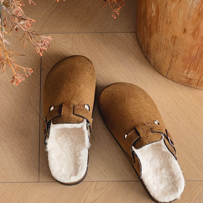 2025new arrivalthick sole birkenstock autumn winterfleece-lined cotton slippers birkenstock shoes toe cap soft bottom women's outwear slippers