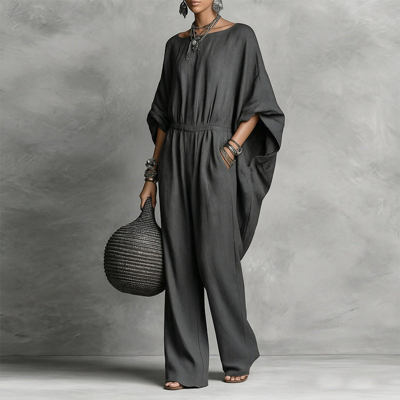 summer new arrivals: women's fashion - cross-border european & american style - trendy casual loose fit solid color wide leg jumpsuit