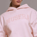 Amazon fashion cross-border  light pink casualcasualsuit same color flocking short hooded sweatshirt