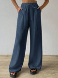 2024 european and american cross-border amazon new fashion women's elegant versatile elastic casual solid color wide leg pants