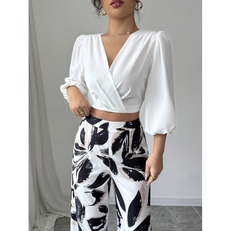 cross-border new women's fashion printed set, elegant two-piece outfit